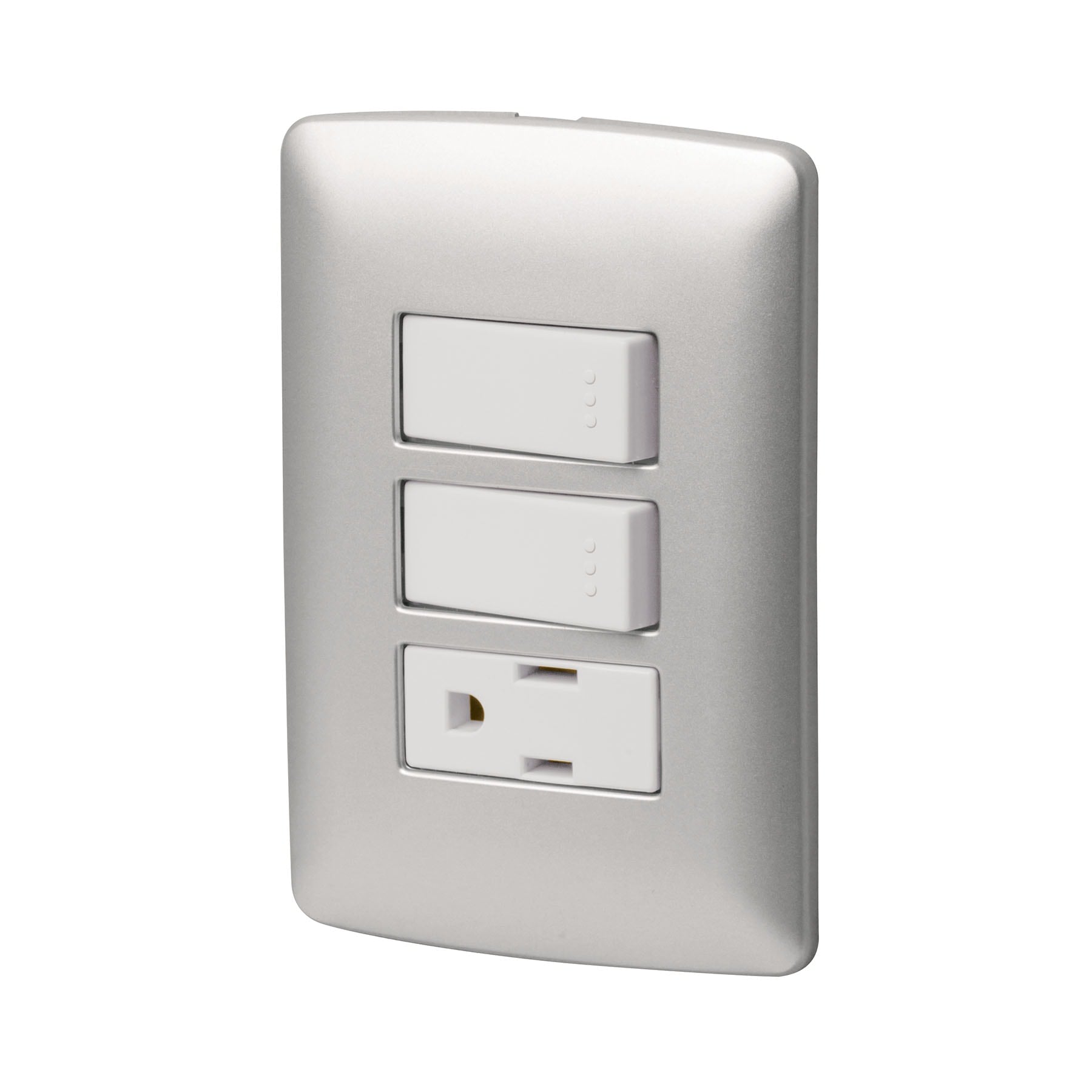 Placa armada contacto 2 interruptores, plata, linea Italiana