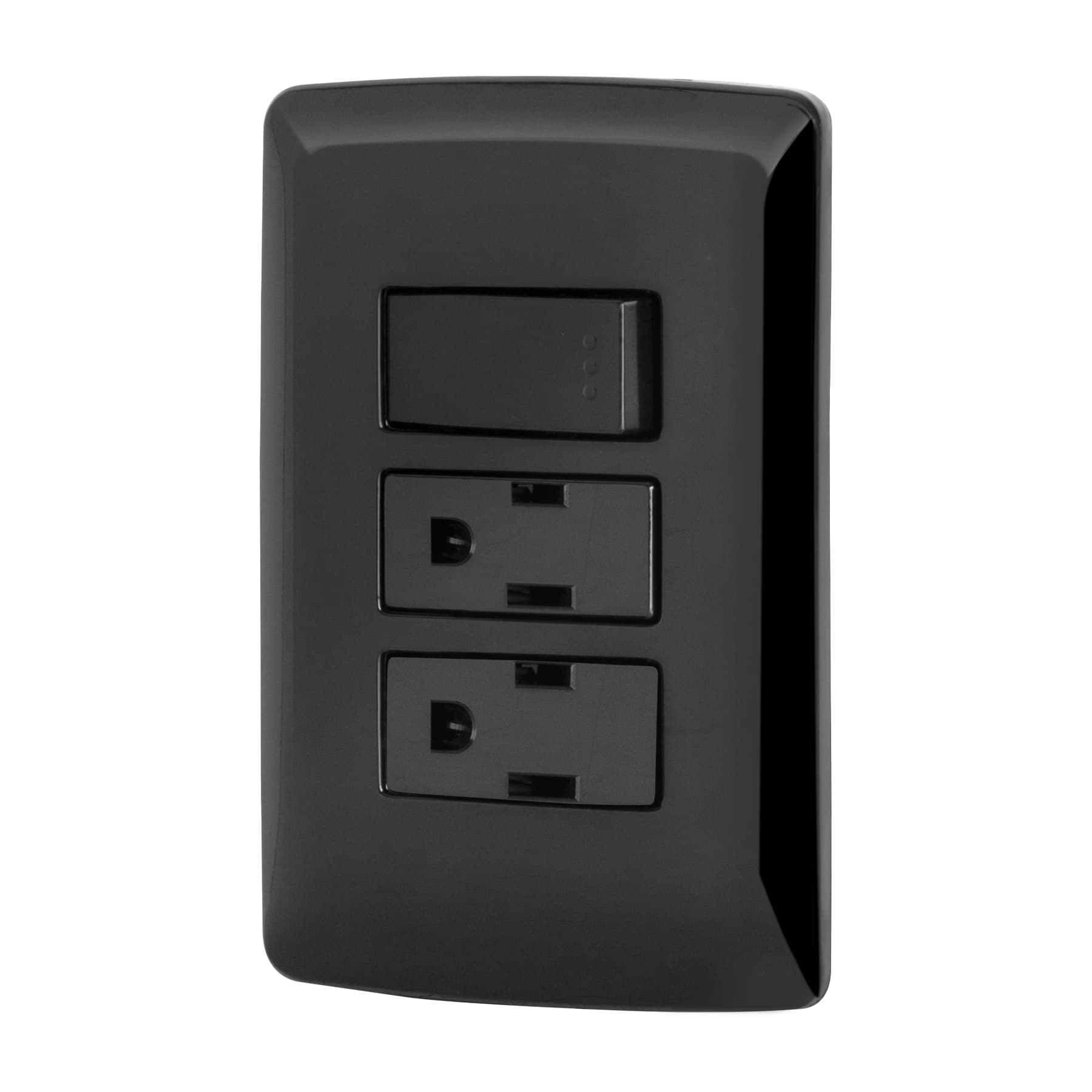 Placa armada 2 contactos e interruptor,negro, linea Italiana