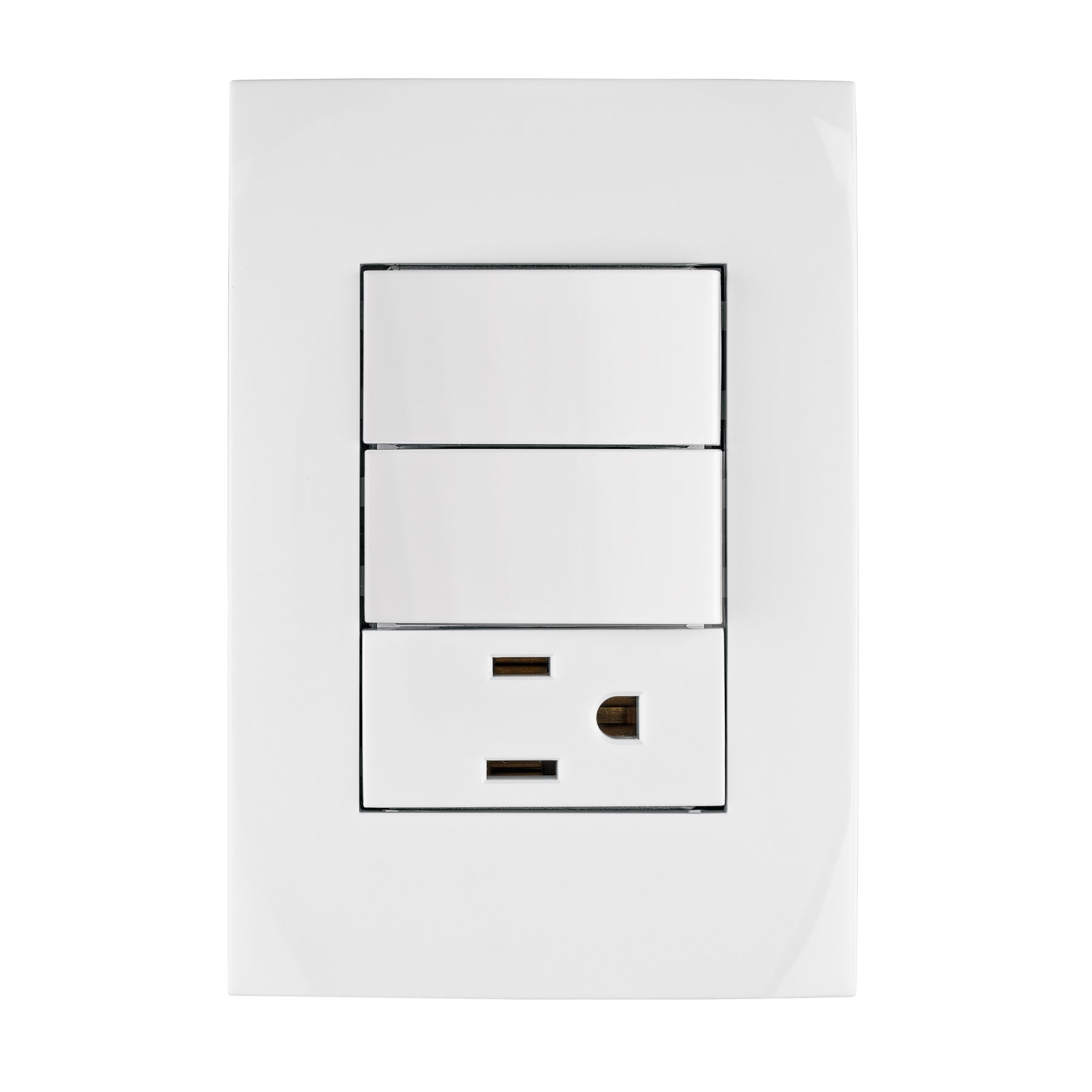 Placa armada contacto y 2 interruptores, linea Oslo, blanco