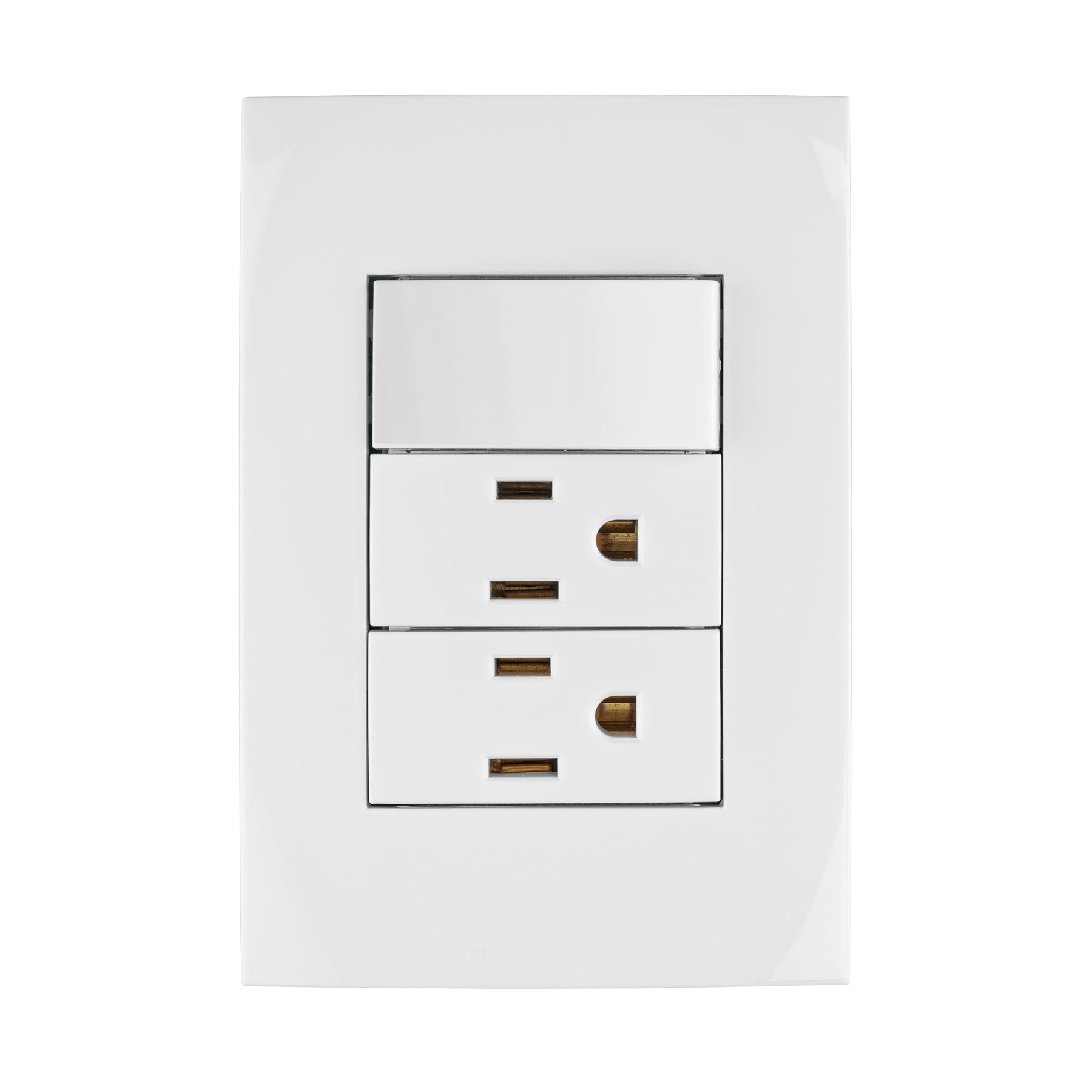 Placa armada 2 contactos e interruptor, linea Oslo, blanco