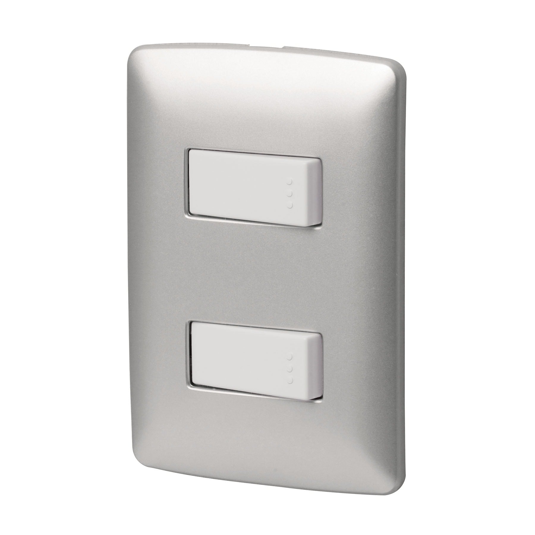 Placa armada 2 interruptores sencillos plata, linea Italiana