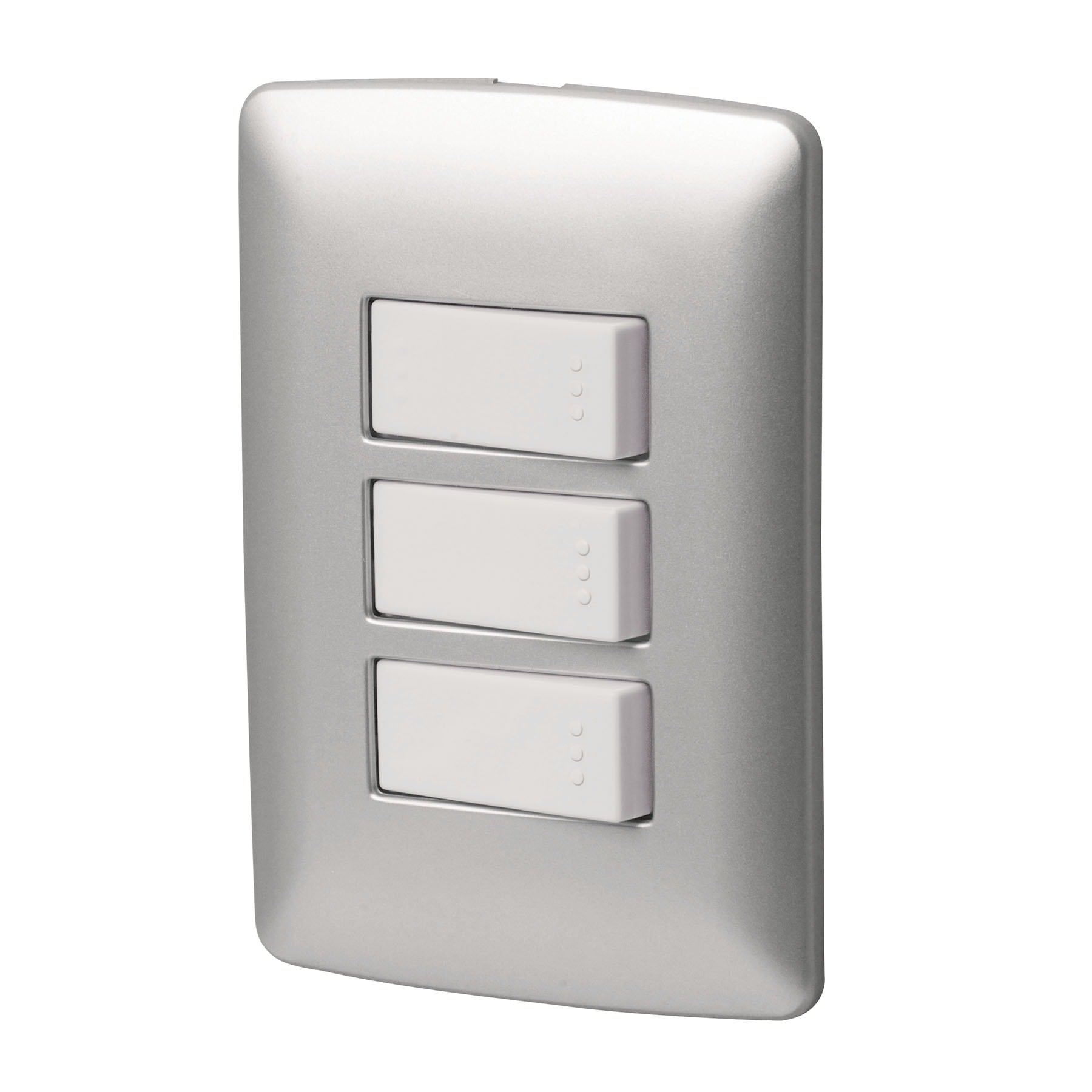 Placa armada 2 interruptores 1escalera, plata,linea Italiana