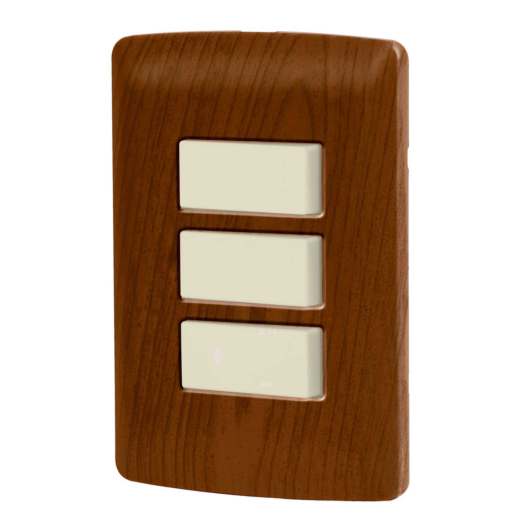 Placa armada 3 interruptores sencillos,madera,linea Italiana