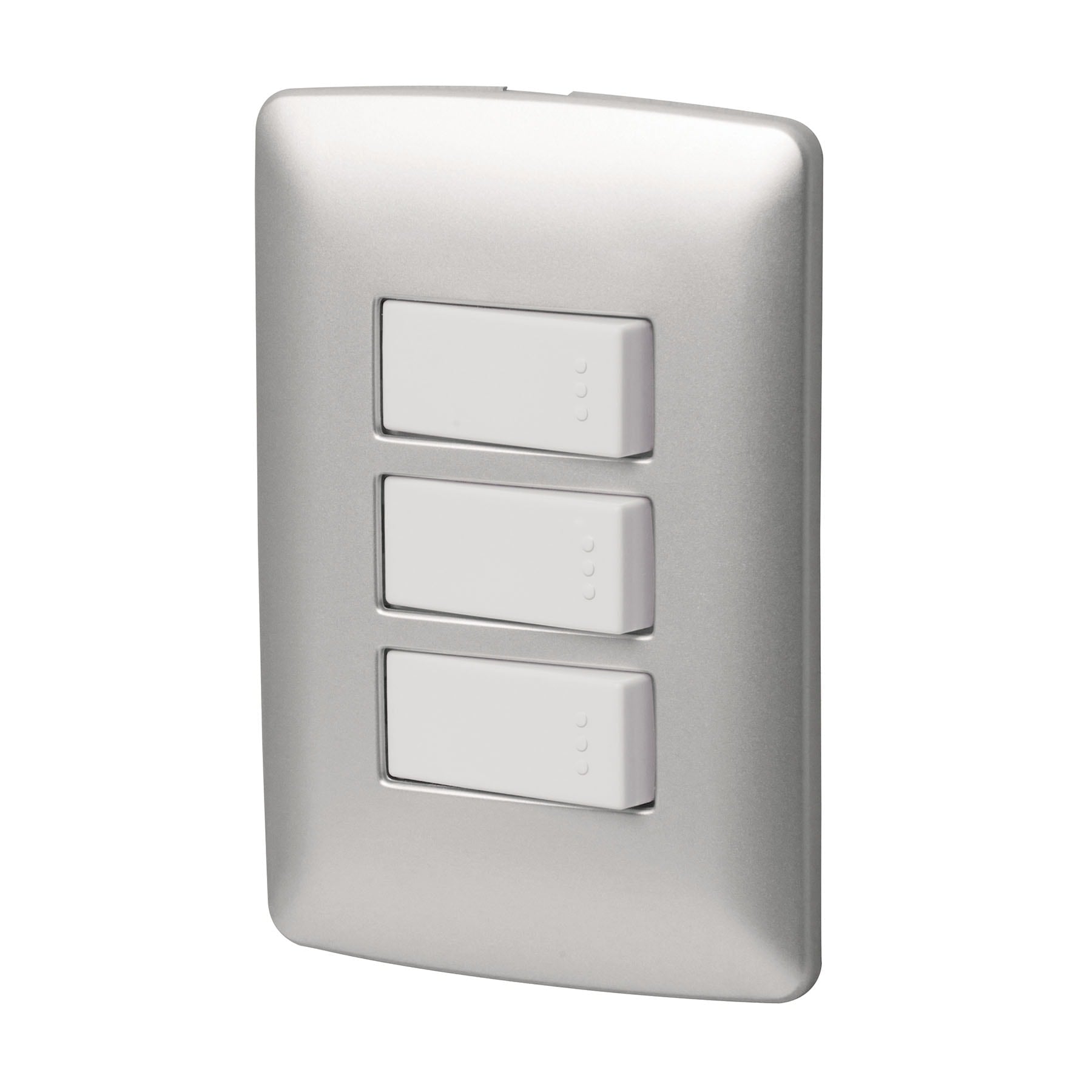 Placa armada 3 interruptores sencillos,plata, linea Italiana