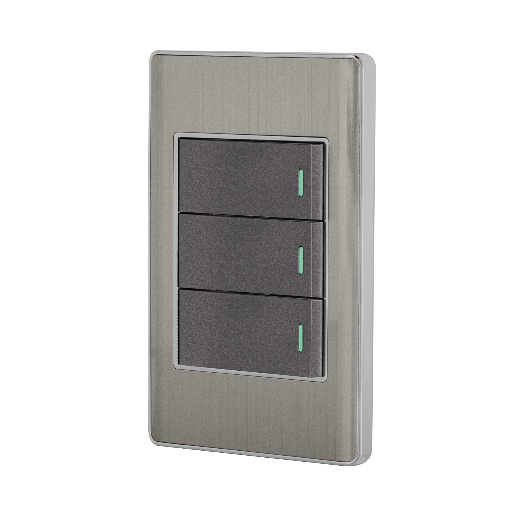 Placa armada acero inox 3 interruptores 1 modulo, Lisboa