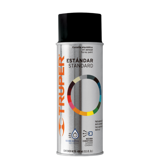 Pintura en aerosol, negro brillante, bote tradicional, 400ml
