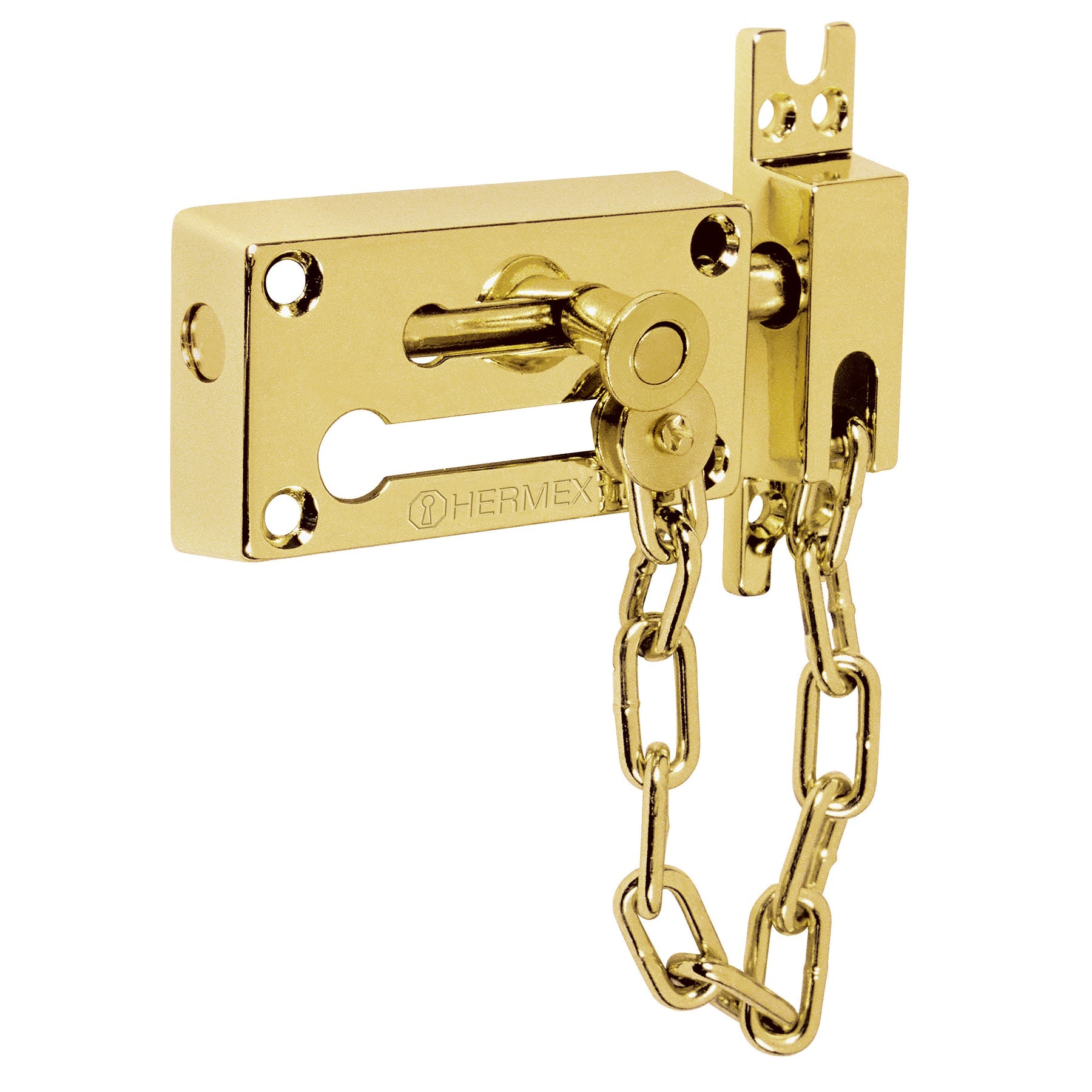 Pasador con cadena para puerta, acabado laton, HERMEX