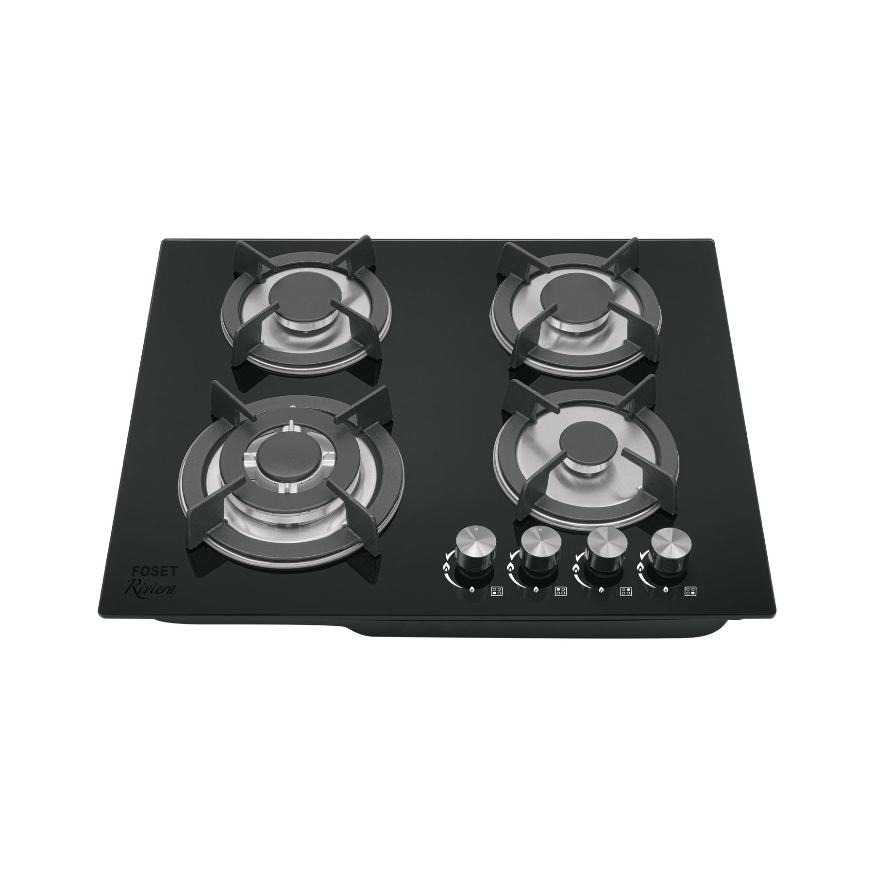 Parrilla gas empotrable 60cm, 4 quem, vidrio negro, Riviera
