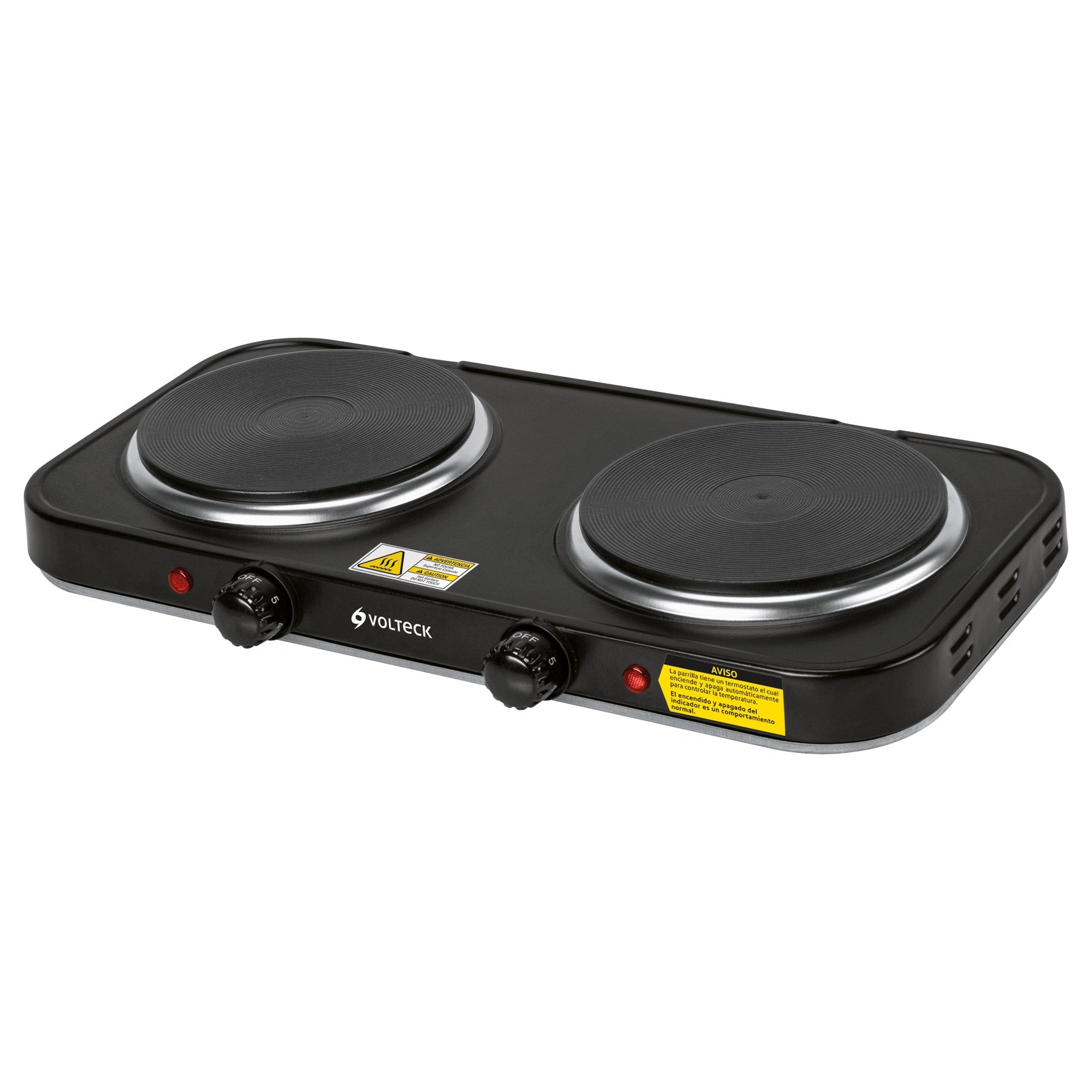 Parrilla electrica 2 quemadores de disco, negra, VOLTECK