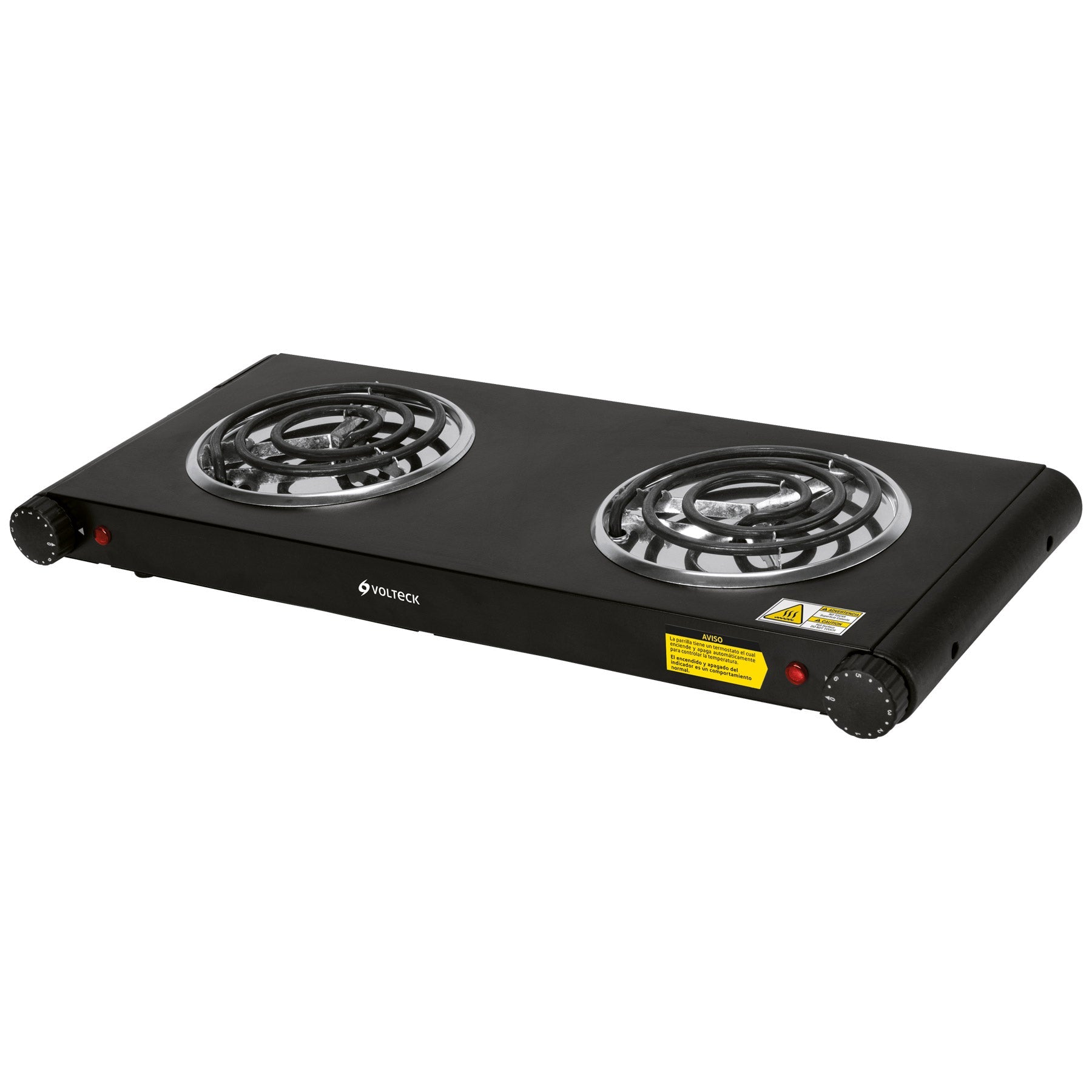 Parrilla electrica 2 quemadores en espiral, negra, VOLTECK