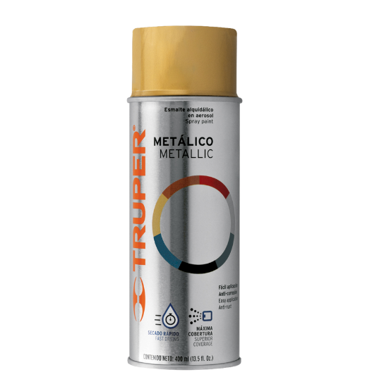 Pintura en aerosol, oro metalico, bote tradicional, 400 ml