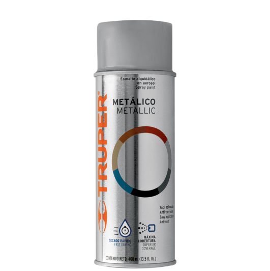 Pintura en aerosol, plata metalico, bote tradicional, 400 ml
