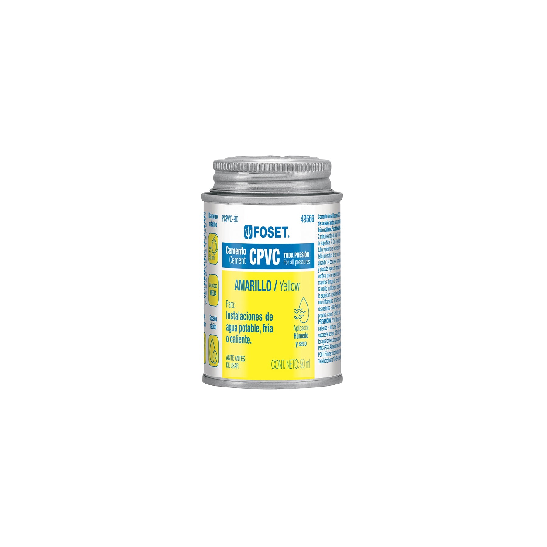 Cemento p/CPVC, amarillo, toda presion, lata 90ml, FOSET