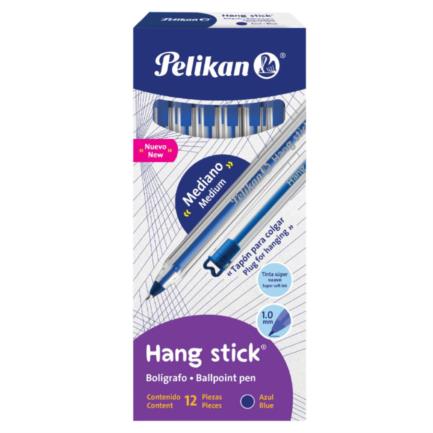 PELIKAN - Bolígrafo PELIKAN Hang Stick Azul Punto Mediano 1.0mm C/12 Pza