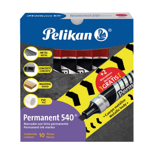 PELIKAN - Marcador Pelikan Permanente 540 Color Rojo C/10 Pzas