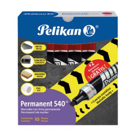 PELIKAN - Marcador Pelikan Permanente 540 Color Rojo C/10 Pzas