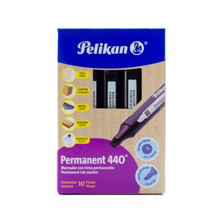 PELIKAN - Marcador Pelikan Permanente 440 Color Negro C/10 Pzas