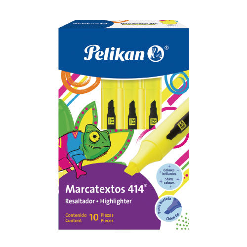 PELIKAN - Marcador Resaltador Pelikan 414 Color Amarillo C/10 Pzas
