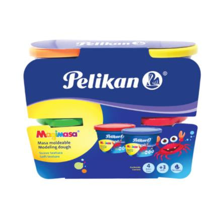 PELIKAN - Masa Moldeable Pelikan Magimasa Set con 4 Botes Amarillo Rojo Verde y Azul
