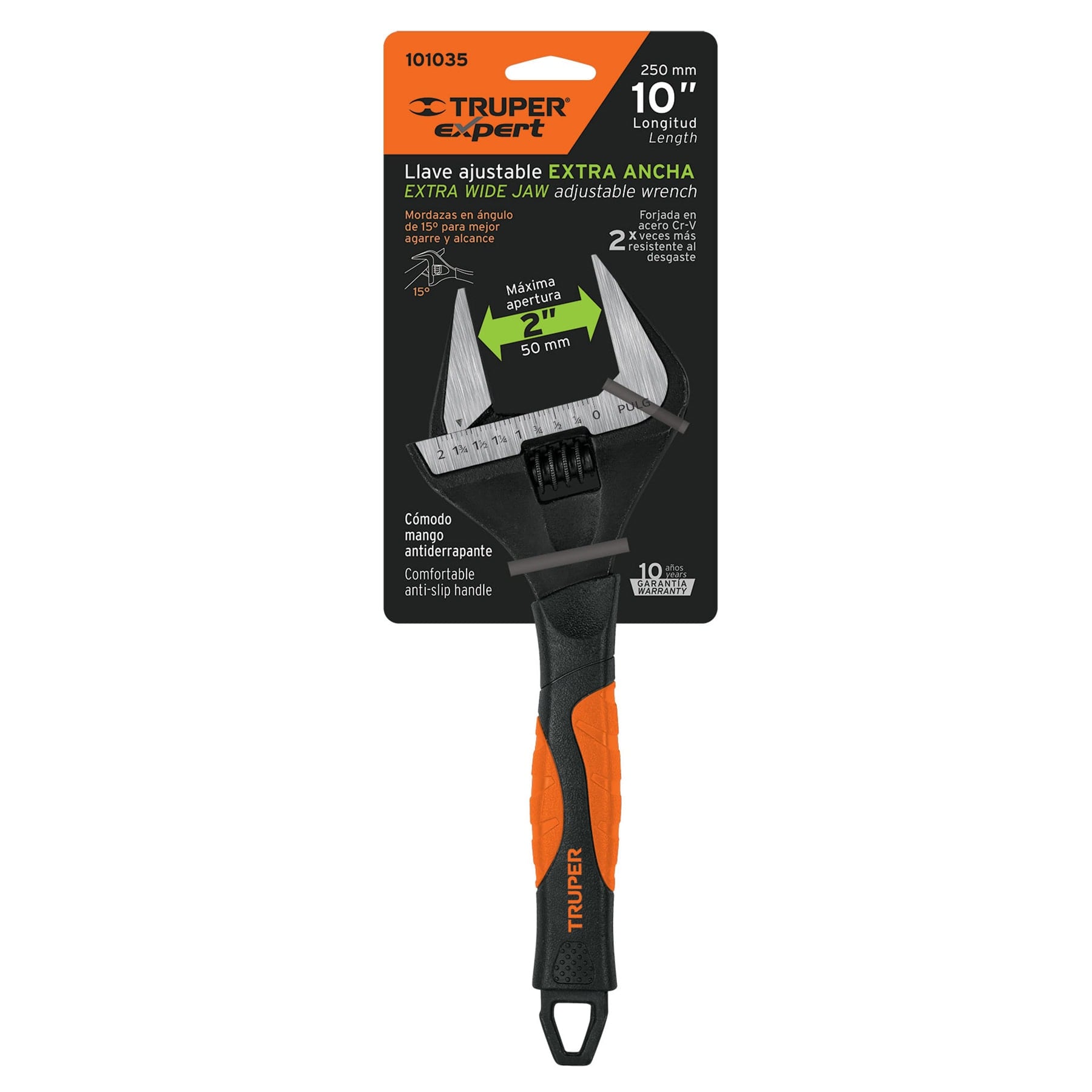 Llave ajustable (perico) 10' boca ancha Comfort Grip, Expert
