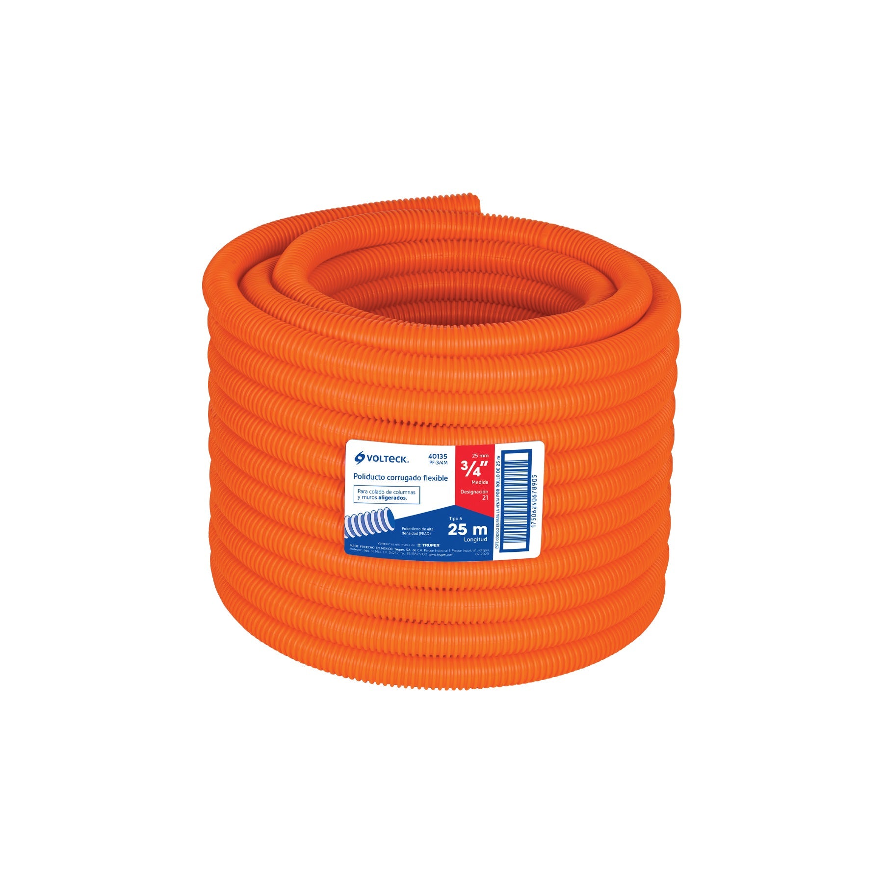 Metro de poliducto 3/4' corrugado flex. s/guia, rollo 25 m