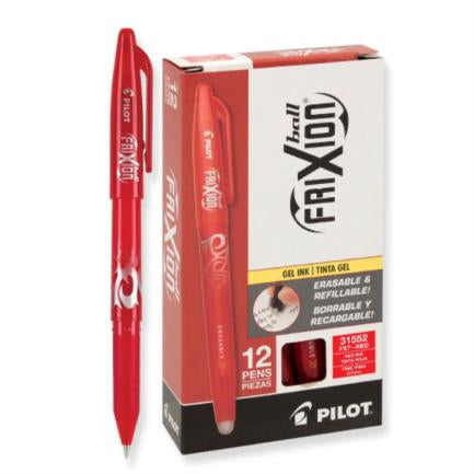 PILOT PEN - Bolígrafo Pilot Frixion Ball Gel Borrable Color Rojo C/12 Pzas