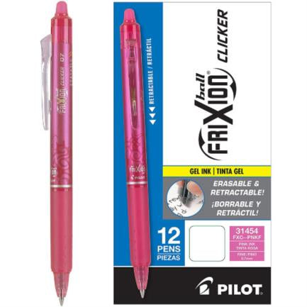 PILOT PEN - Bolígrafo Pilot Frixion Clicker Borrable Retráctil Color Rosa Caja C/12 Pzas