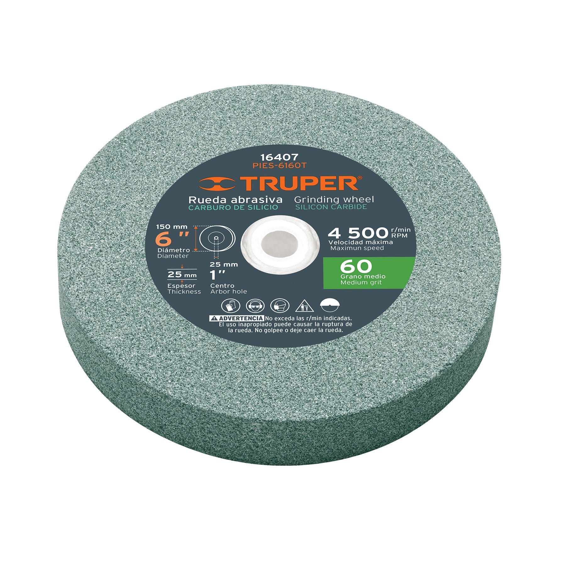 Rueda abrasiva p/esmeril 6'x25mm, carburo silicio, grano 60