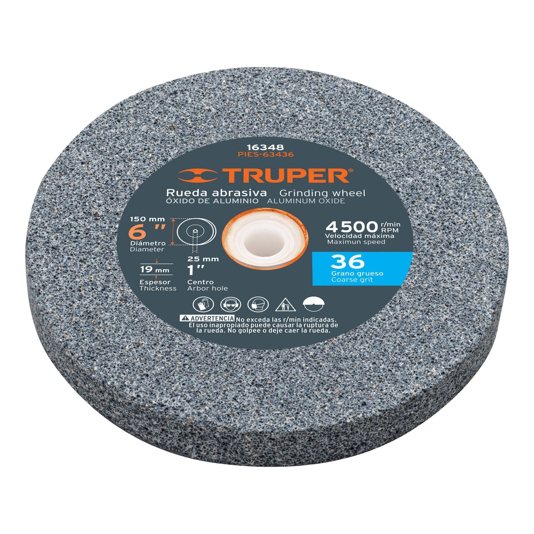 Rueda abrasiva p/esmeril 6'x19mm, oxido aluminio, grano 36