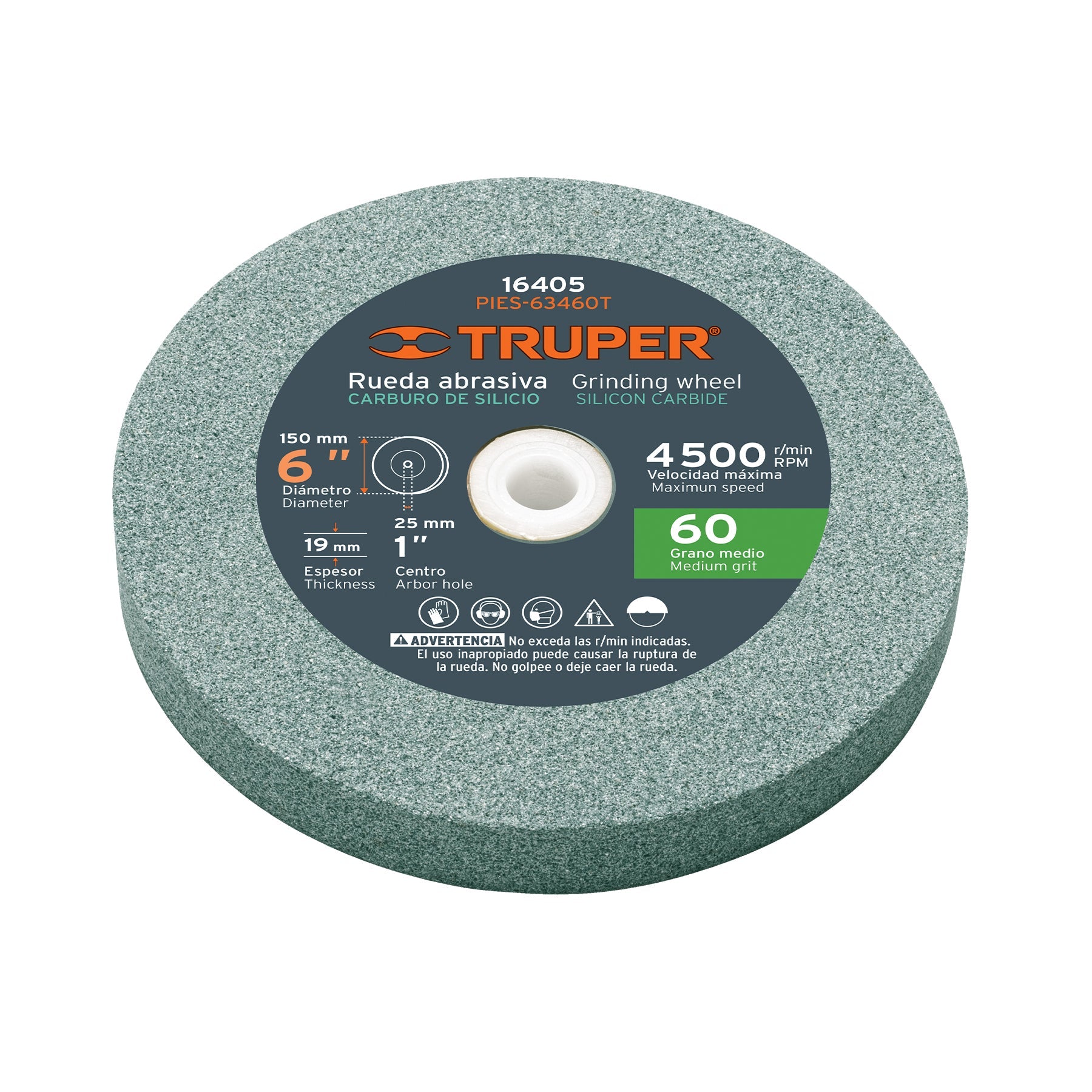 Rueda abrasiva p/esmeril 6'x19mm, carburo silicio, grano 60