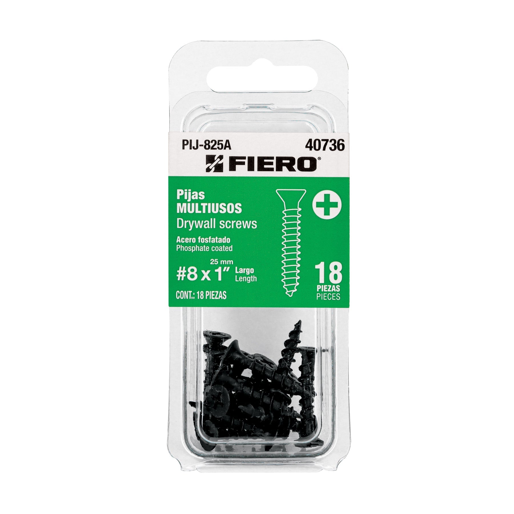 Blister con 18 pijas multiusos, #8 x 1', FIERO
