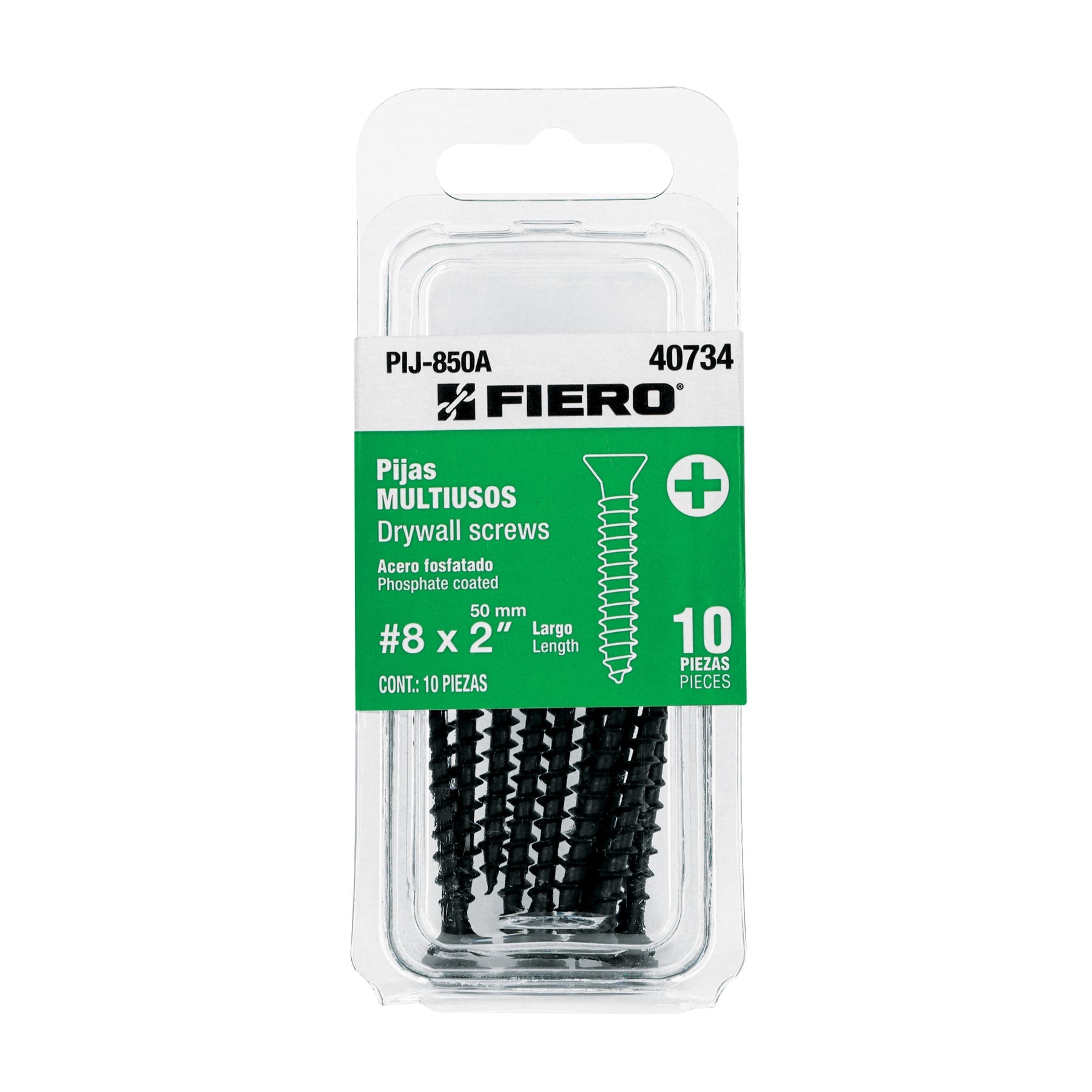 Blister con 10 pijas multiusos, #8 x 2' , FIERO