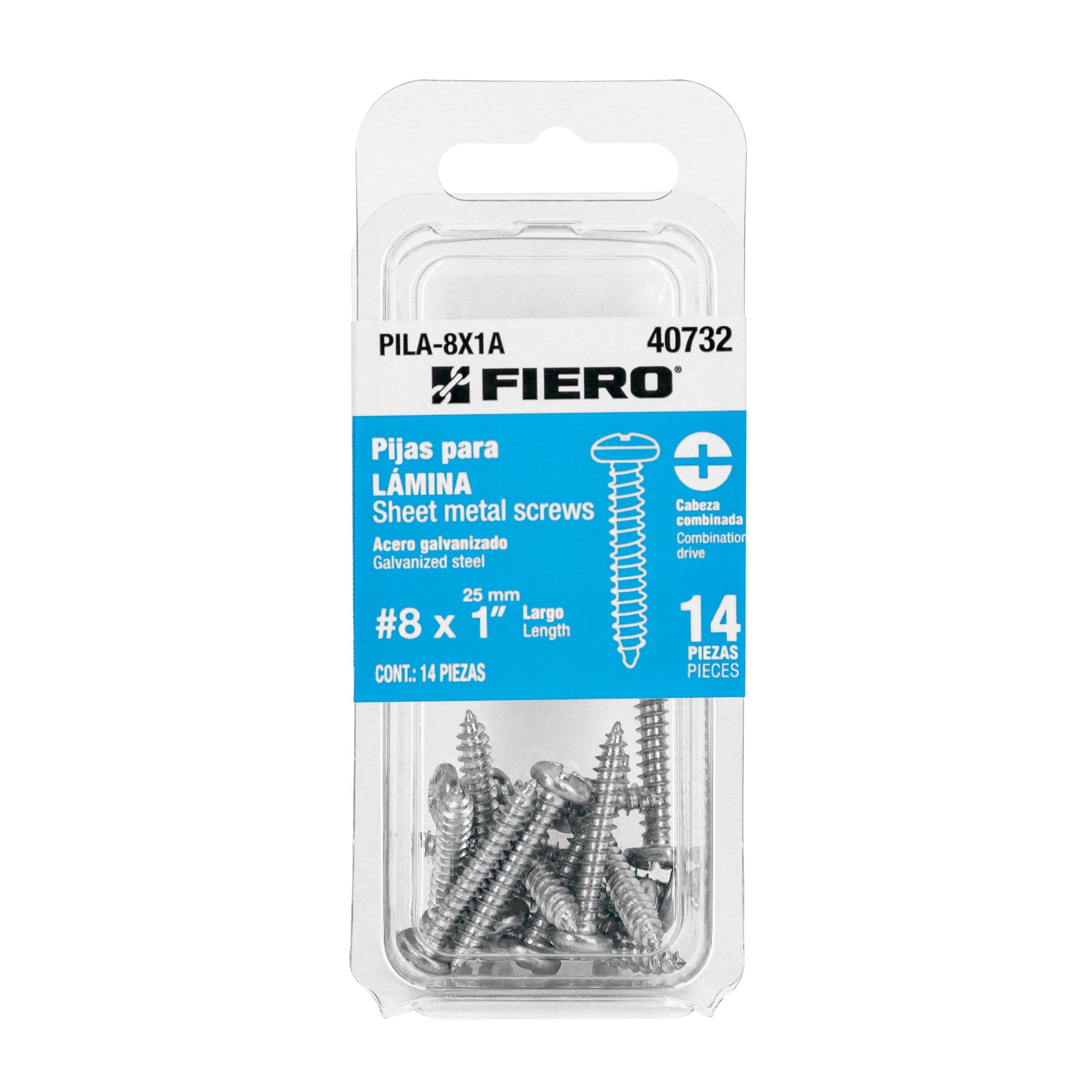 Blister con 14 pijas para lamina, #8 x 1', FIERO