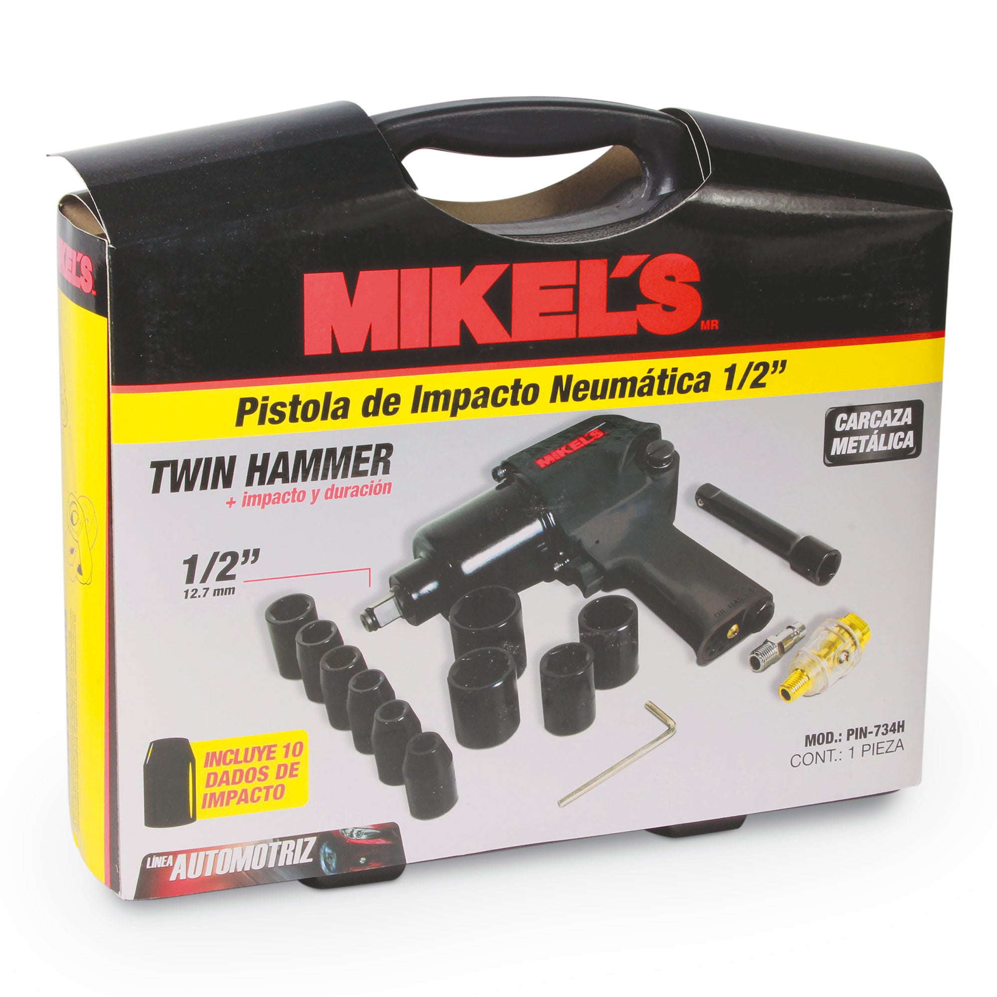 Pistola de impacto neumática (1/2”, 529 lb/ft) con kit de 10 dados