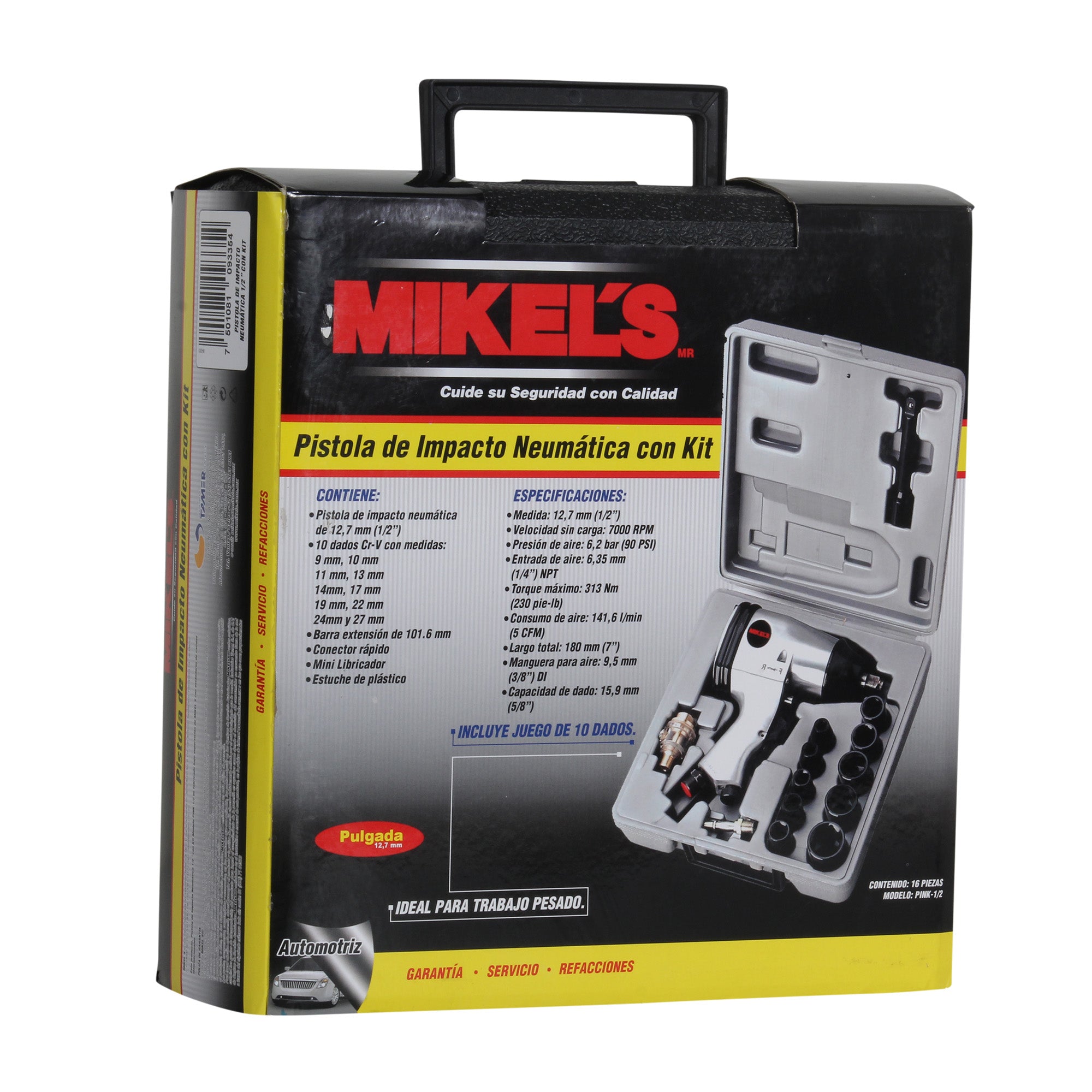 Pistola de impacto neumática con kit de 10 dados (1/2”, 320 lb/ft)