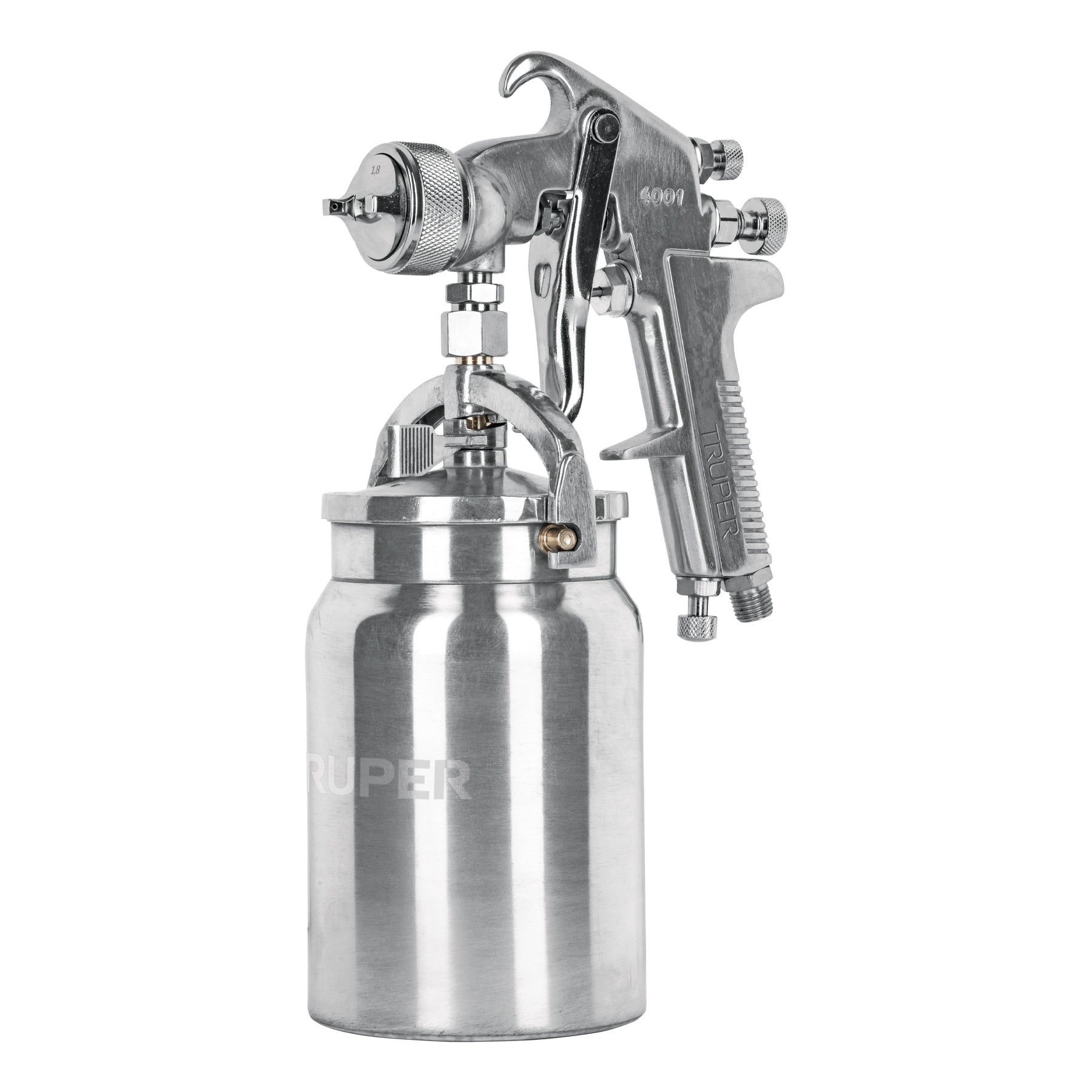 Pistola p/pintar succion HVHP vaso alum, 1.8mm, 3 val Truper