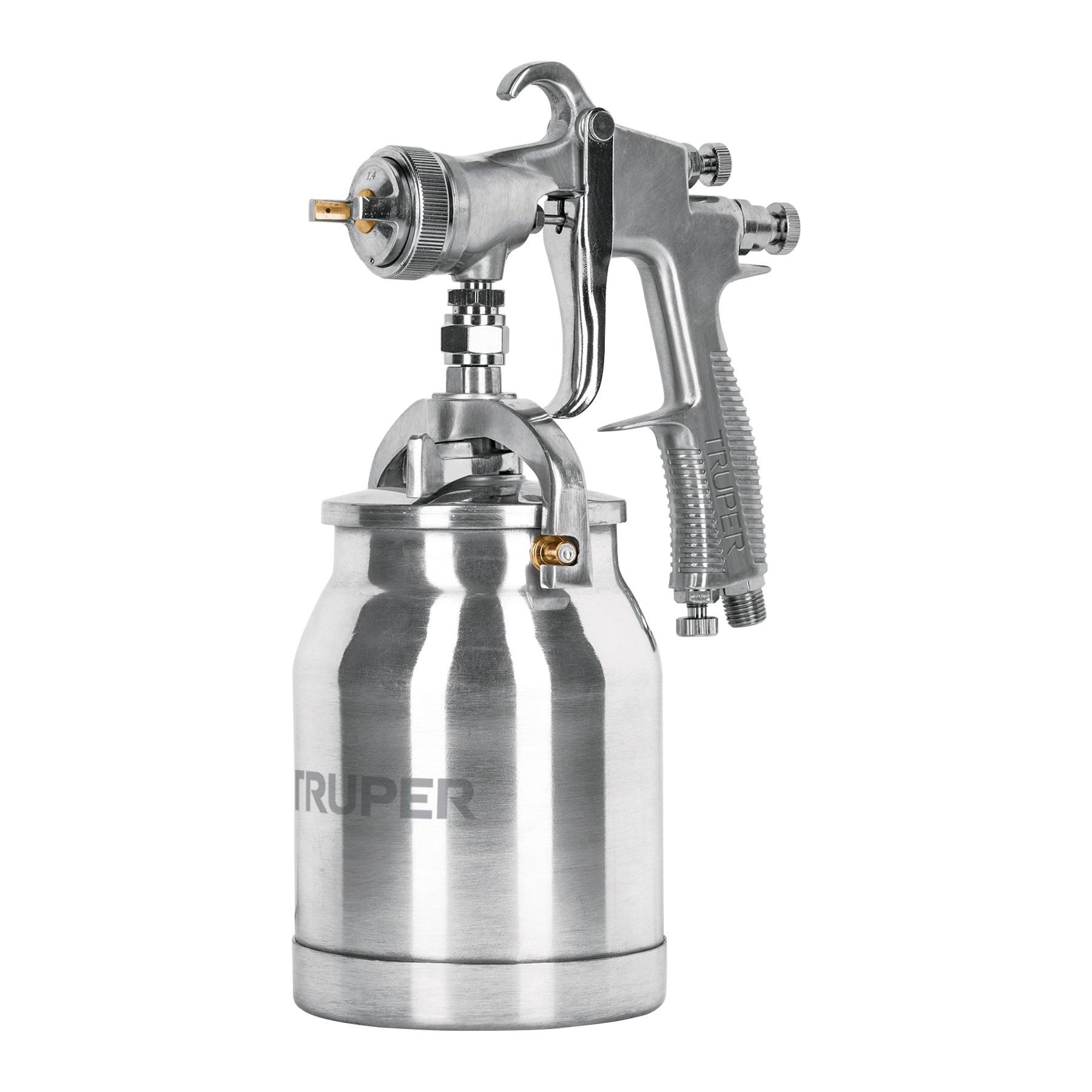 Pistola p/pintarÊsuccion HVLP vaso aluminio, 1.4 mm, Truper