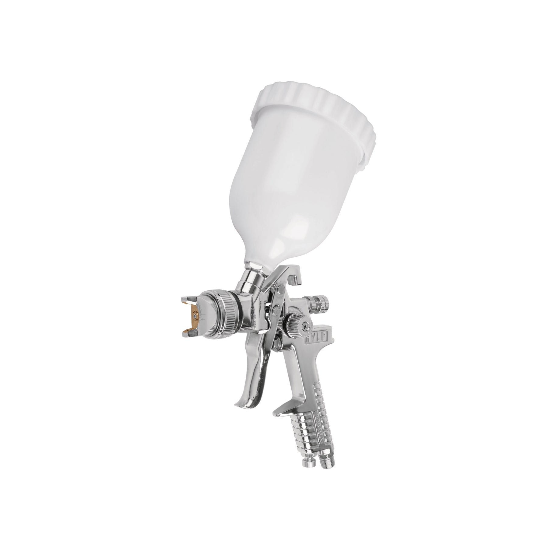 Pistola p/pintar gravedad HVLP vaso plastico, 2 mm, Truper
