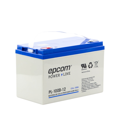 EPCOM POWERLINE - Acumulador EPCOM 12V, 100Ah Tecnología VRLA AGM Ciclo Profundo para Aplicaciones Fotovoltaicas terminales tipo M6 ( HEX )