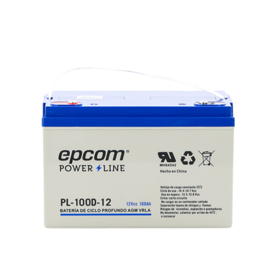 EPCOM POWERLINE - Acumulador EPCOM 12V, 100Ah Tecnología VRLA AGM Ciclo Profundo para Aplicaciones Fotovoltaicas terminales tipo M6 ( HEX )