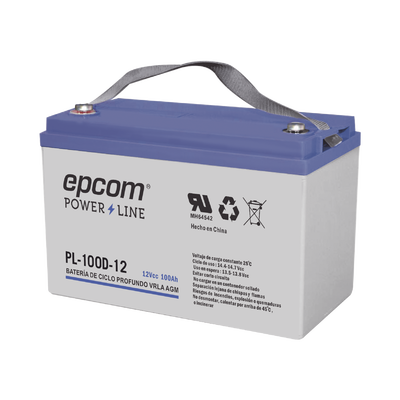 EPCOM POWERLINE - Acumulador EPCOM 12V, 100Ah Tecnología VRLA AGM Ciclo Profundo para Aplicaciones Fotovoltaicas terminales tipo M6 ( HEX )