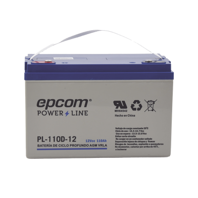 EPCOM POWERLINE - Batería 12 Vcc / 110 Ah / Ciclo Profundo / AGM-VRLA / Uso en Aplicación Fotovoltaica /Terminales Tipo Tornillo HEX M6