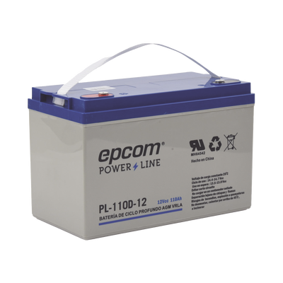 EPCOM POWERLINE - Batería 12 Vcc / 110 Ah / Ciclo Profundo / AGM-VRLA / Uso en Aplicación Fotovoltaica /Terminales Tipo Tornillo HEX M6