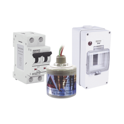 EPCOM POWERLINE - Kit de Centro de Carga Para Corriente Directa, Breaker de hasta  800 Vcc de 16 A con Supresor de Descargas Atmosféricas.