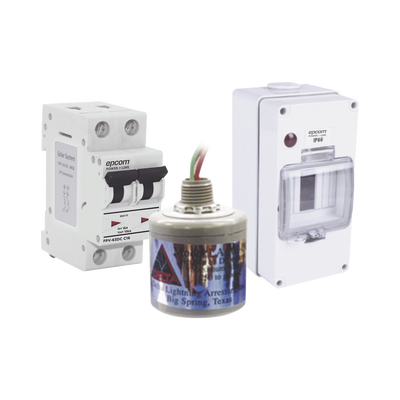 EPCOM POWERLINE - Kit de Centro de Carga Para Corriente Directa, Breaker de hasta  800 Vcc de 16 A con Supresor de Descargas Atmosféricas.