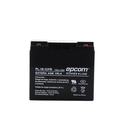 EPCOM POWERLINE - Batería 12 Vcc / 18 Ah / UL / AGM-VRLA / Retardante a la flama / Para uso en equipo electrónico,Alarmas de intrusión / Incendio/ Control de acceso / Video Vigilancia / Terminales tipo M5 ( HEX ) / Cargador recomendado CHR-80.