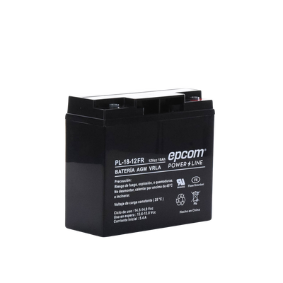 EPCOM POWERLINE - Batería 12 Vcc / 18 Ah / UL / AGM-VRLA / Retardante a la flama / Para uso en equipo electrónico,Alarmas de intrusión / Incendio/ Control de acceso / Video Vigilancia / Terminales tipo M5 ( HEX ) / Cargador recomendado CHR-80.