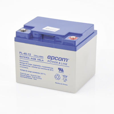 EPCOM POWERLINE - Batería 12 Vcc / 40 Ah / UL / Tecnología AGM-VRLA / Para uso en equipo electrónico Alarmas de intrusión / Incendio/ Control de acceso / Video Vigilancia / Terminales tipo M6 ( HEX ) / Cargador recomendado CHR-250.
