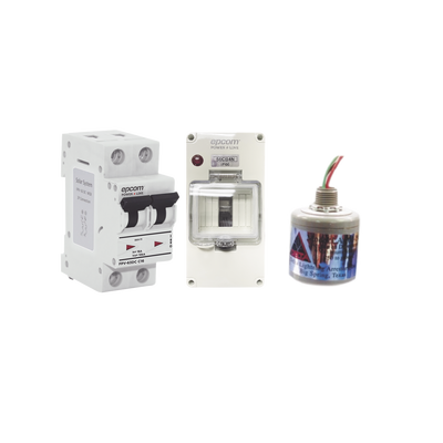 EPCOM POWERLINE - Kit de Centro de Carga Para Corriente Directa, Breaker de hasta 800 Vcc de 40 A con Supresor de Descargas Atmosféricas.