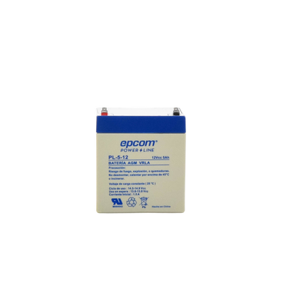 EPCOM POWERLINE - Batería 12 Vcc / 5 Ah / UL / Tecnología AGM-VRLA / Para uso en equipo electrónico Alarmas de intrusión / Incendio/ Control de acceso / Video Vigilancia / Terminales F1 / Cargador recomendado CHR-80.